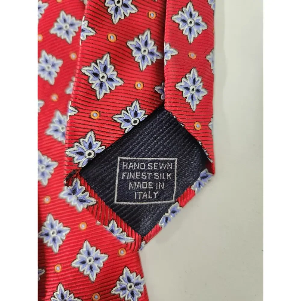 Robert Jensen Had Sewn Finest Silk Men's Tie, Italy Made In Red & Blue Geometric
